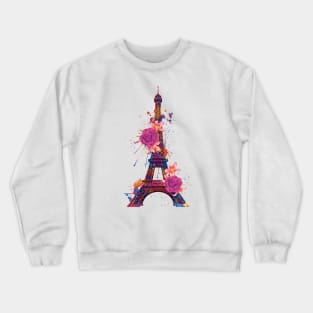 Eiffel Tower Watercolor Floral Design Crewneck Sweatshirt